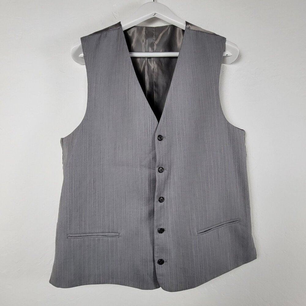 Alfani Vest Mens Gray 100% Wool Formal Five-Button Lined Adjustable Event Party